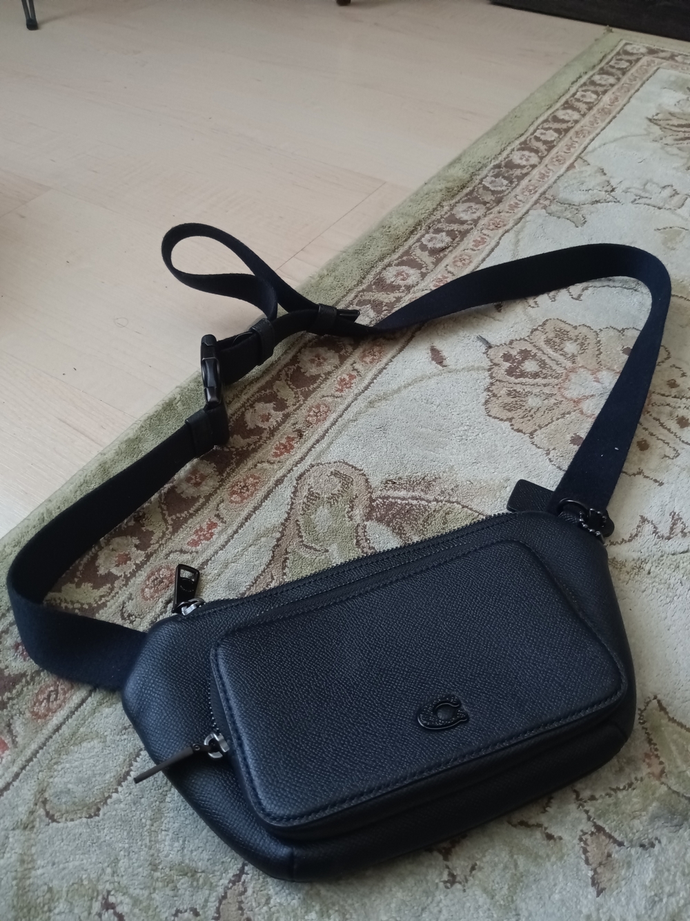 Coach Black Men’s Belt Bag with Pebbled Leather Finish